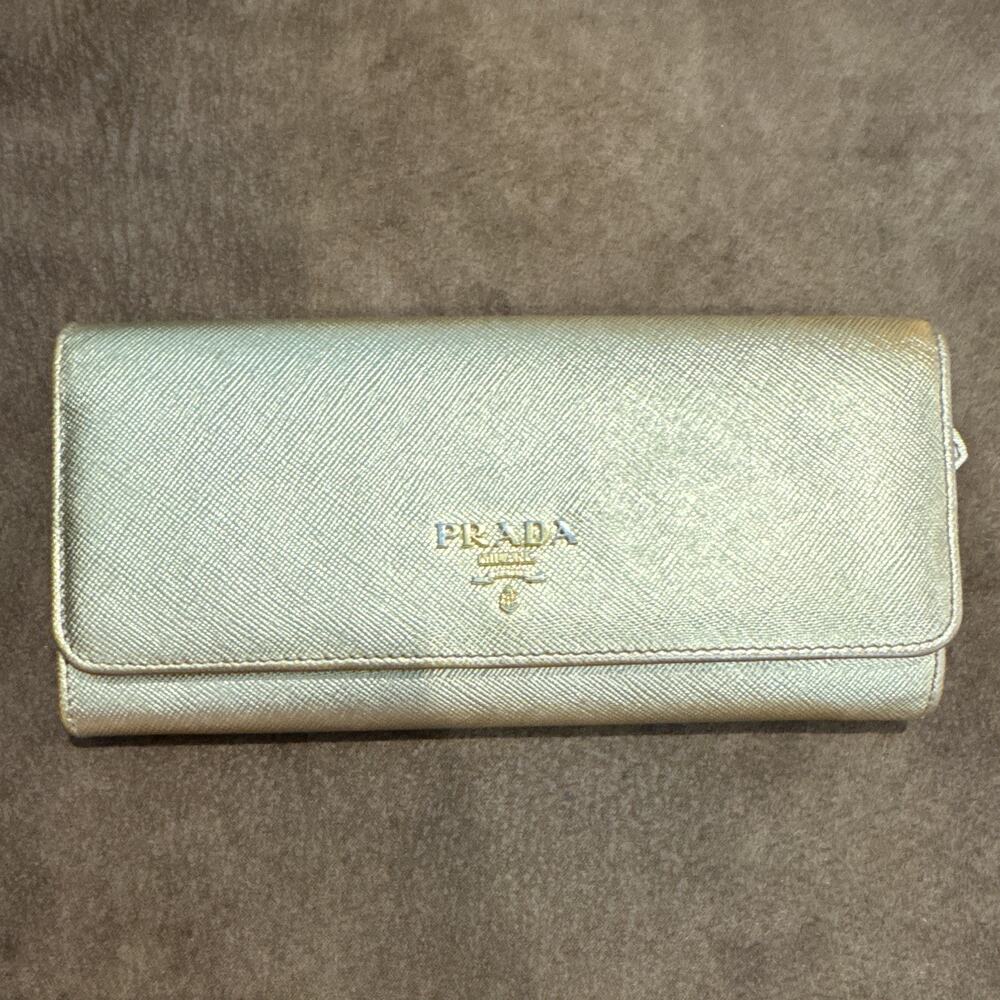 PRADA Special Edition Gold Continental Long Wallet Pink Interior